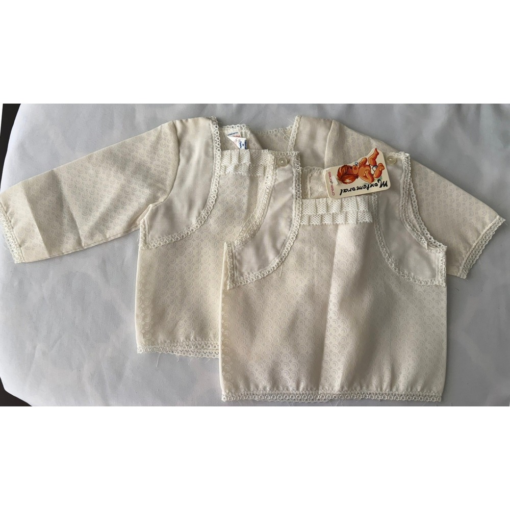 Vintage Montemoral Creaciones Baby 2pc Set Ivory Lace Trim Spain Terlenka NWT